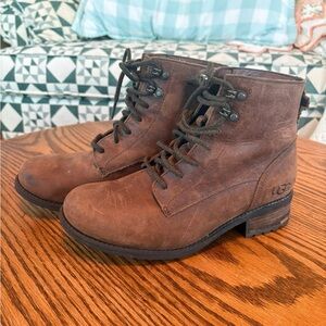 UGG Denhali Brown Leather Shearling Lined Waterproof Boots